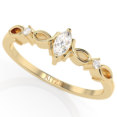 Marquise And Round Cut 0.20 cttw White Moissanite 10k Yellow Gold 3 Stone Anniversary Rings For Her