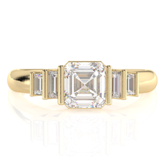 1.25 cttw Asscher And Baguette Cut White Moissanite 14k Yellow Gold 5 Stone Engagement Rings For Women