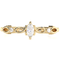 Marquise And Round Cut 0.20 cttw White Moissanite 10k Yellow Gold 3 Stone Anniversary Rings For Her
