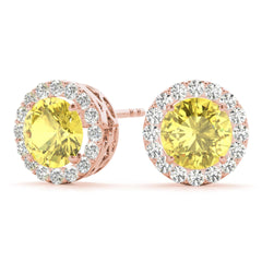 7.00 x 5.00 MMYellow Round Cut Halo Style Stud Earrings For Her/Women