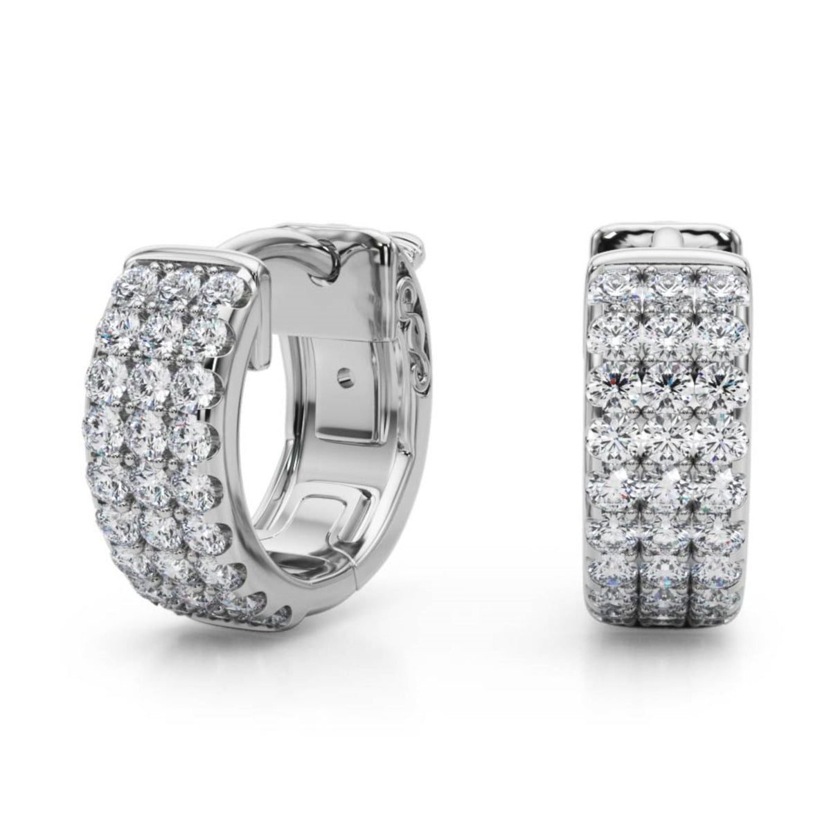 1.30MM Round Cut Three Row Style Huggie Hoop Earrings For Women/Her