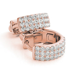 1.30MM Round Cut Three Row Style Huggie Hoop Earrings For Women/Her