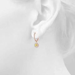 Yellow Round Cut Double Halo Style Dangle Hoop Earrings For Her/Women