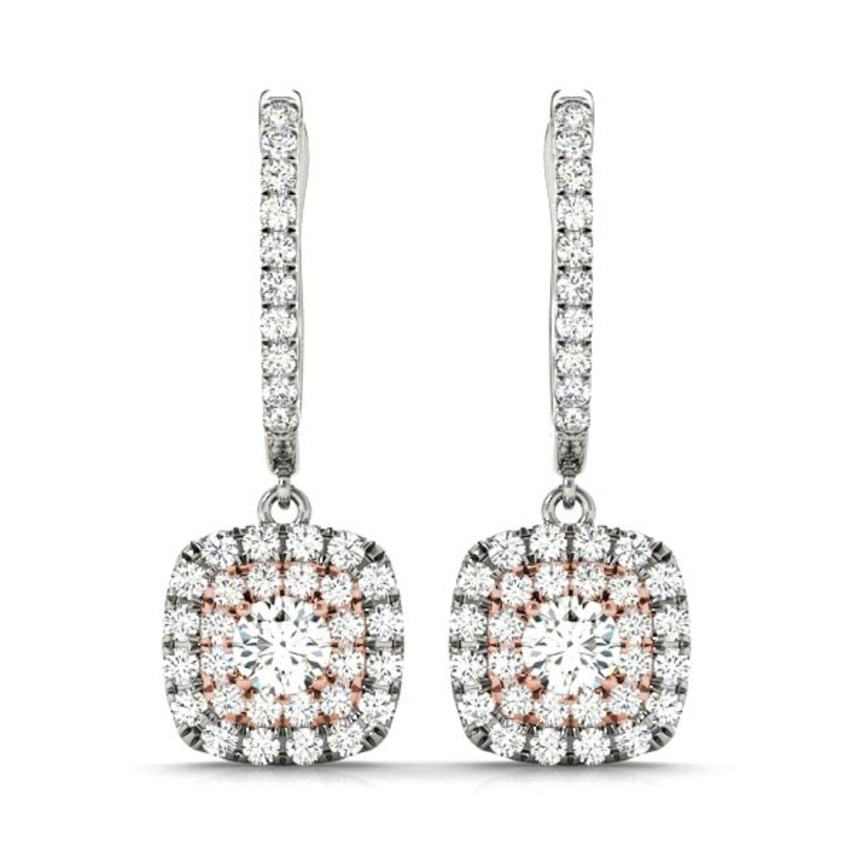 4.00MMRound Cut Halo With Drop Dangle Earring For Women