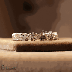 1.26 TCW Marquise and round Moissanite Diamond Half Eternity Wedding Band Women's Promise Ring for Her Girlfriend