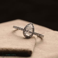 Women's Exclusive 1.00 TCW Pear Shape Moissanite Engagement Ring Halo Style Solitaire with Accent Unique Jewelry Gift for Her