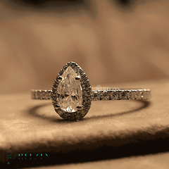 Women's Exclusive 1.00 TCW Pear Shape Moissanite Engagement Ring Halo Style Solitaire with Accent Unique Jewelry Gift for Her