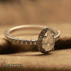 Women's Exclusive 1.00 TCW Pear Shape Moissanite Engagement Ring Halo Style Solitaire with Accent Unique Jewelry Gift for Her