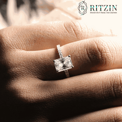 Women's Exclusive 2.00 TCW Radiant Shape Moissanite Solitaire Engagement Ring Unique Jewelry Gift with Accent for Her
