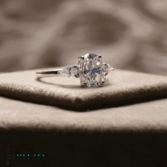 Women's Exclusive 2.36 TCW Moissanite Engagement Ring Unique Oval and Pear Shape Three Stone Jewelry Gift for Her