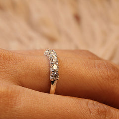 Women's Exclusive 0.72 TCW Moissanite Engagement Ring Brilliant 7 Stone Hidden Halo Style Unique Jewelry Gift for Her