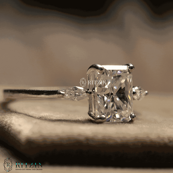 Women's Exclusive 2.00 TCW Moissanite Engagement Ring Unique Radiant And Marquise Shape Three Stone Jewelry Gift for Her