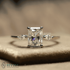 Women's Exclusive 2.00 TCW Moissanite Engagement Ring Unique Radiant And Marquise Shape Three Stone Jewelry Gift for Her