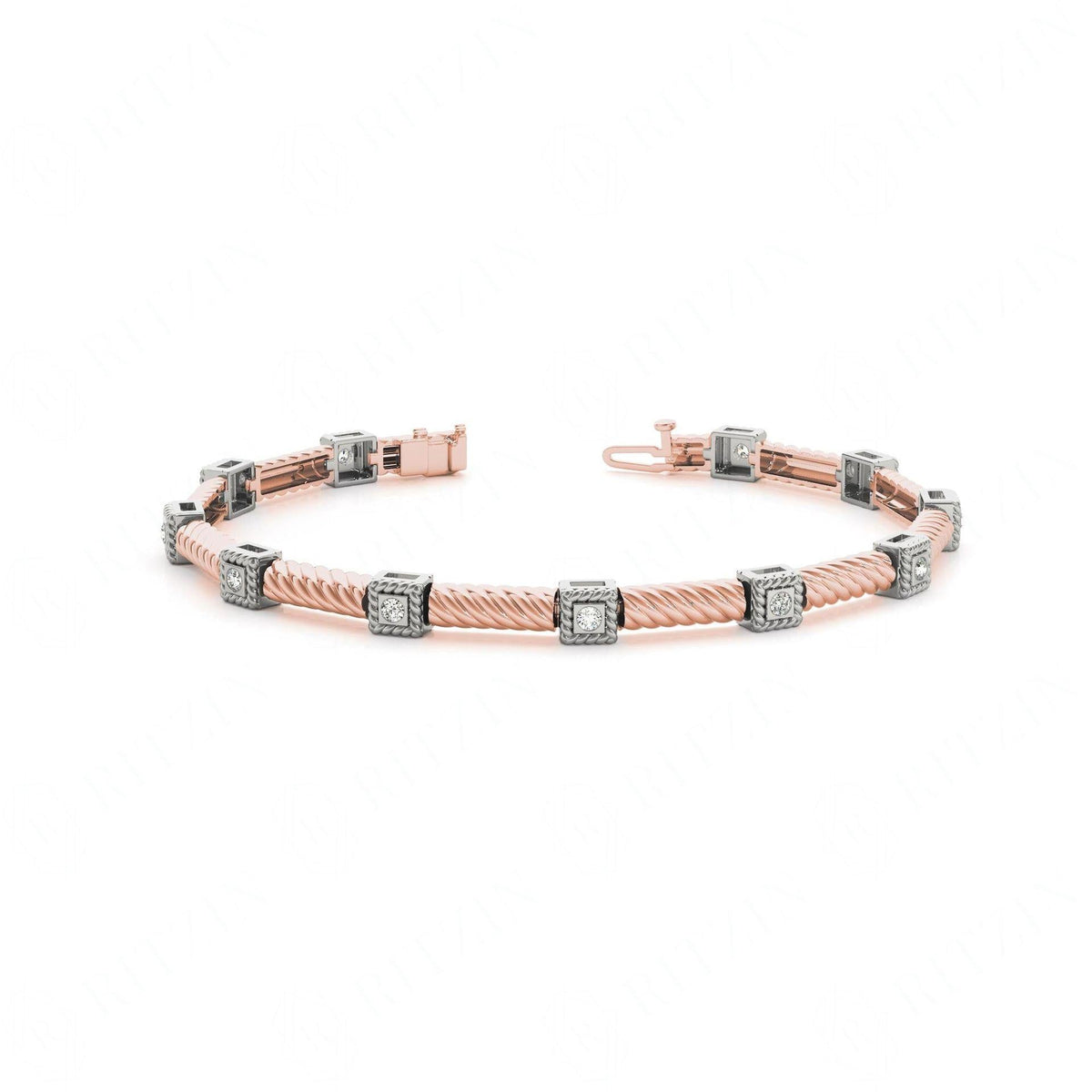Round Brilliant Cut Tennis Lab Grown Diamond Bracelet for Women Rose Wedding Ring