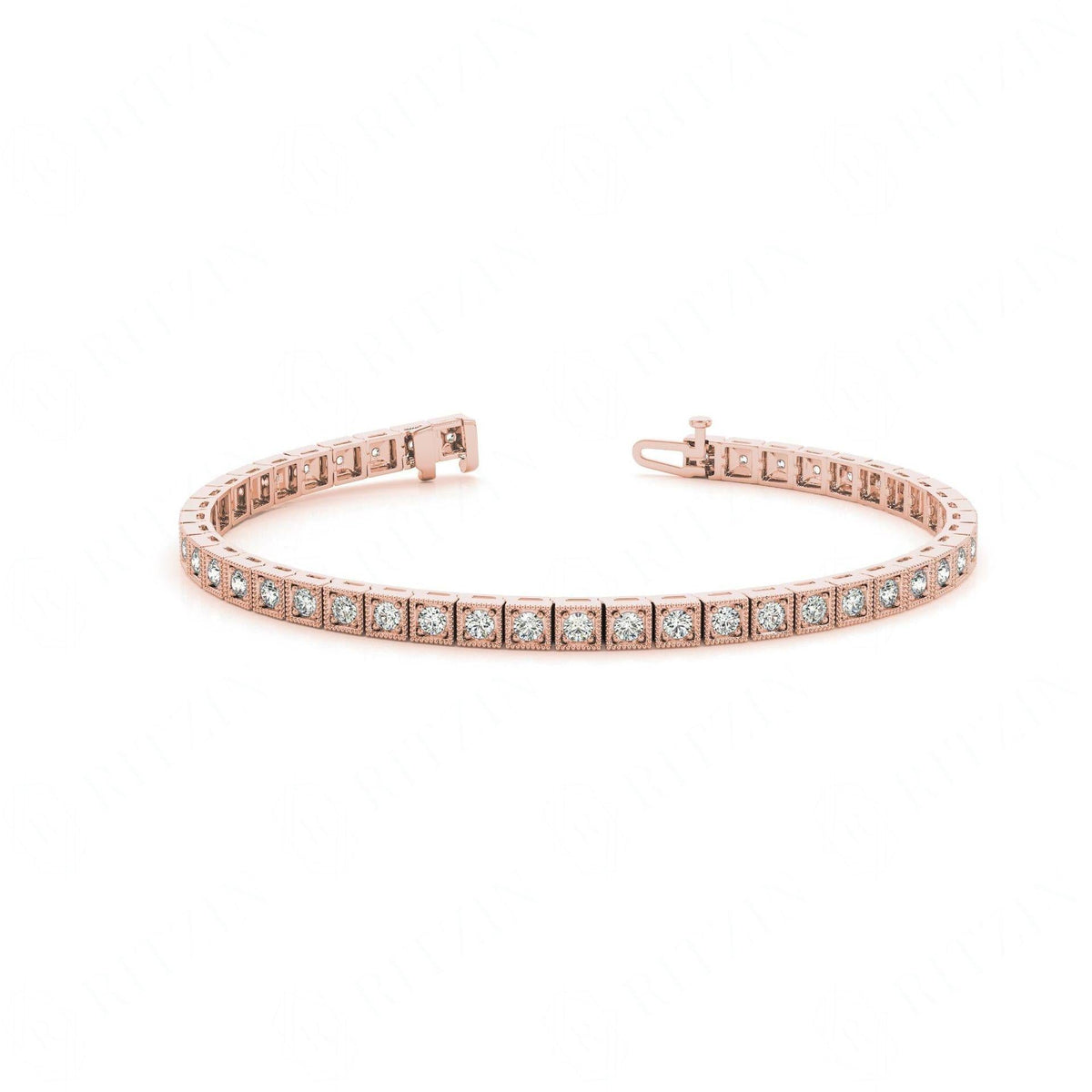 Round Brilliant Cut Tennis Moissanite Bracelet for Women Rose Wedding Ring