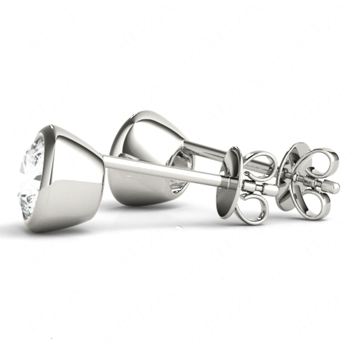 6.50 MM 1  Carat Round Cut Silver Bezel Setting Earrings
