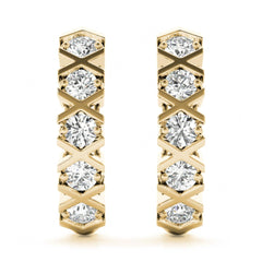 3.0mm_Round Cut XO Pattern J - Hoop Earrings For Women