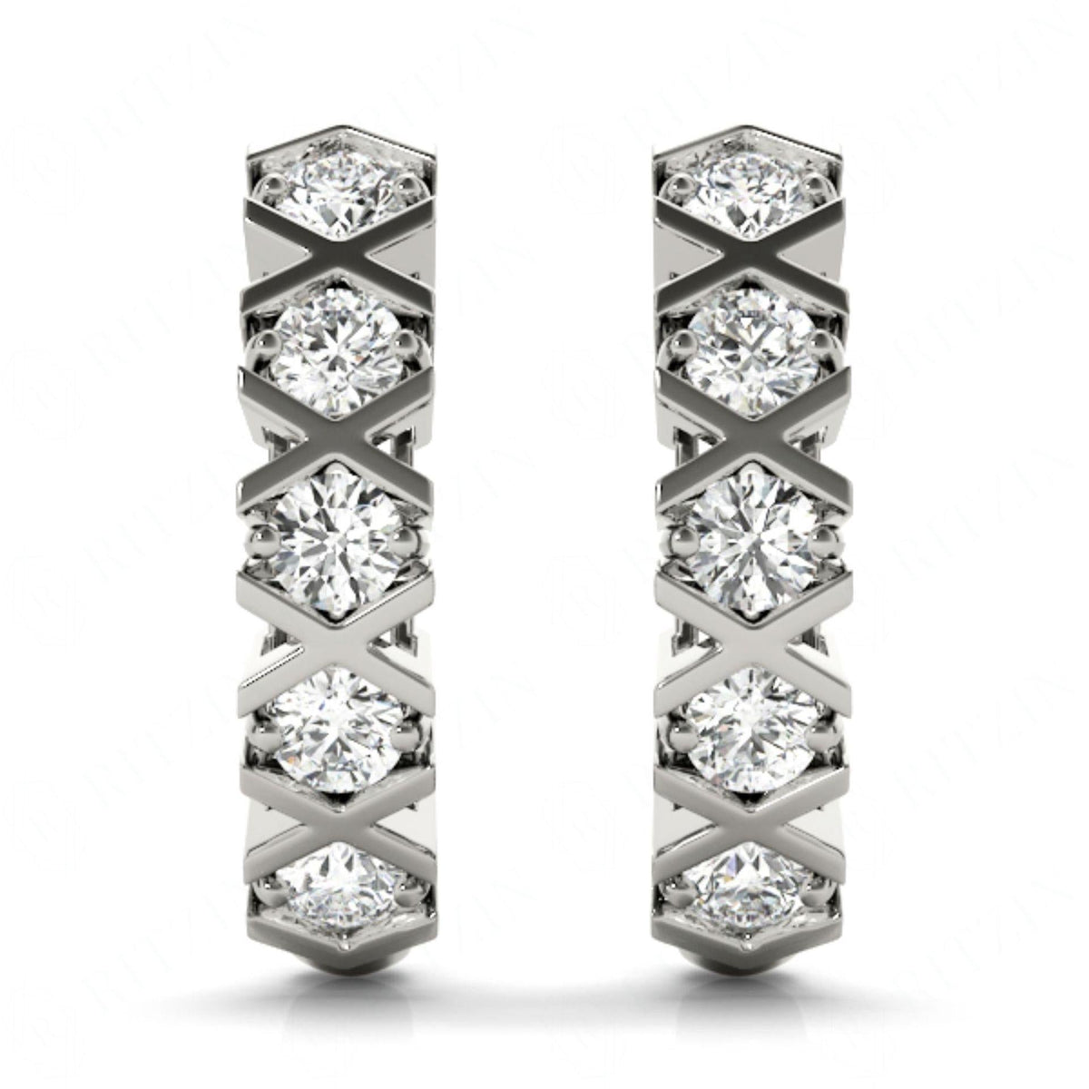 3.0mm_Round Cut XO Pattern J - Hoop Earrings For Women