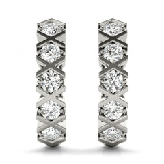 3.0mm_Round Cut XO Pattern J - Hoop Earrings For Women