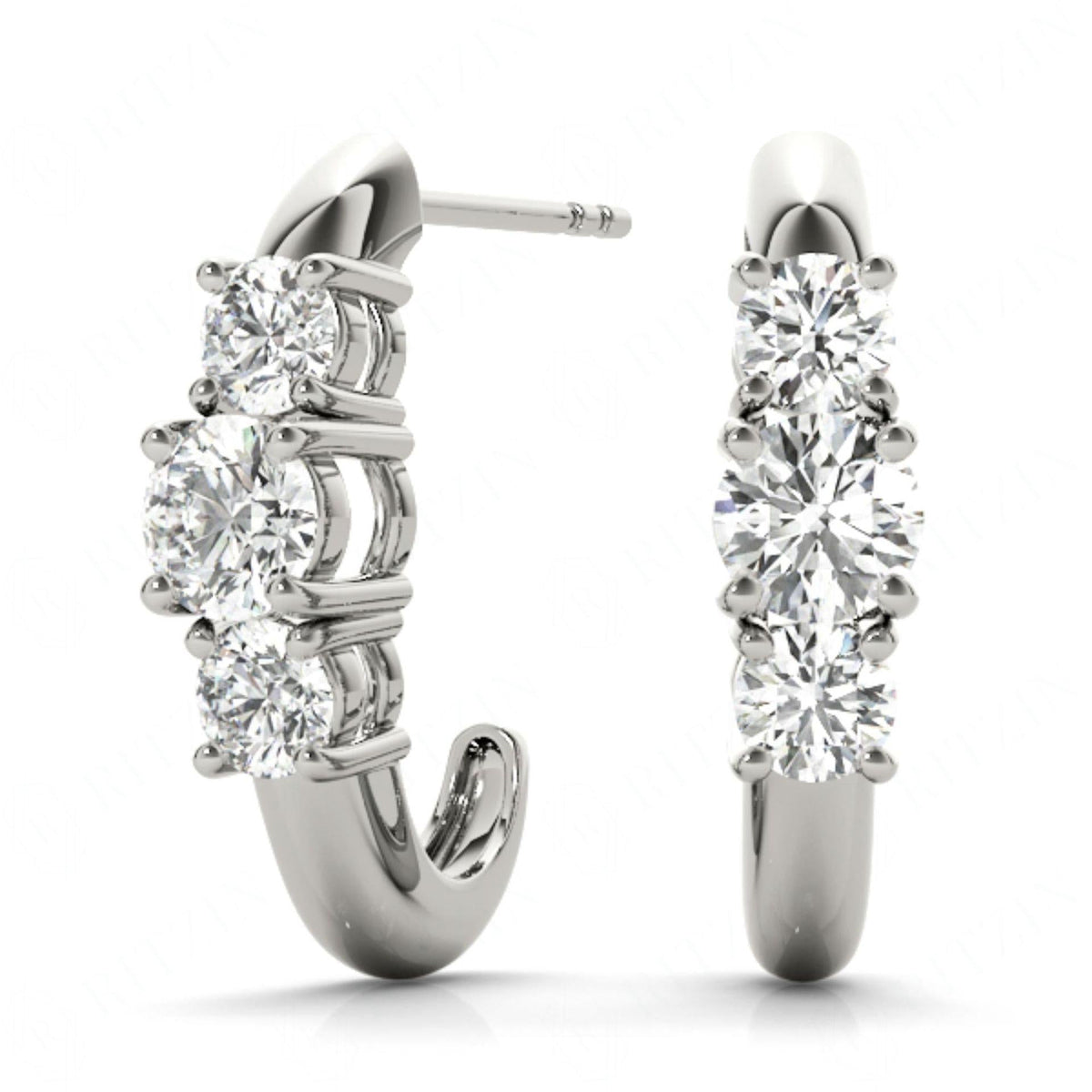 5 MM Round Cut 3 Stone Style Prong Earrings