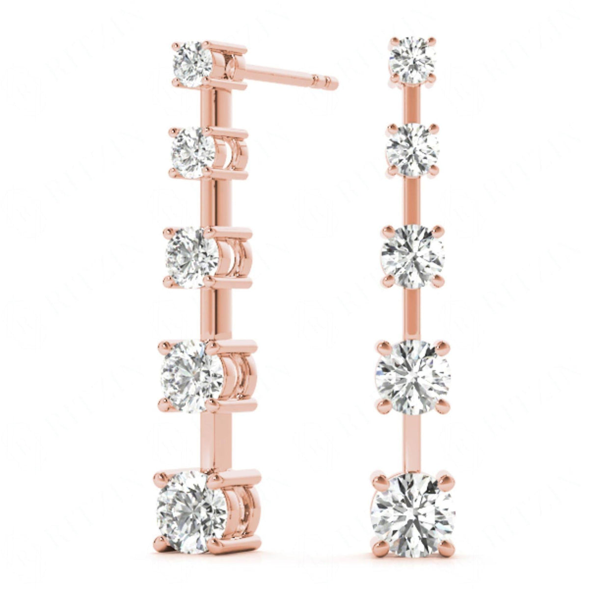 5.00 MM_Round Cut 5 Stone Style Dangle Earrings For_Her/Women