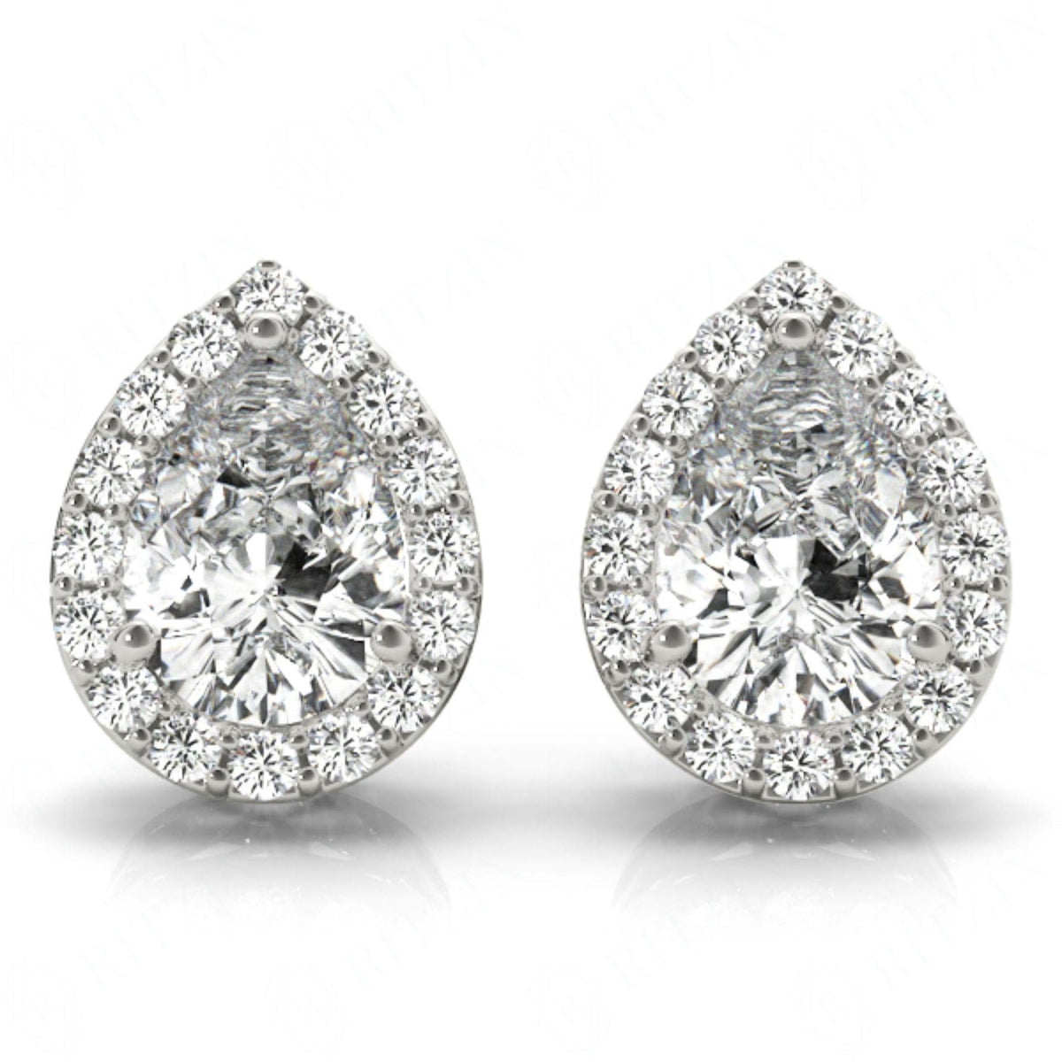 9.00 x 6.00 MM Pear Cut Halo Style Stud Earrings For_Her/Women