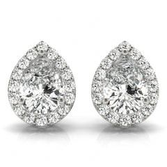 9.00 x 6.00 MM Pear Cut Halo Style Stud Earrings For_Her/Women