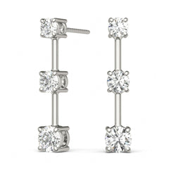 3 MM Round Cut 3 Stone Style Earrings._