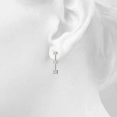 3 MM Round Cut 3 Stone Style Earrings._