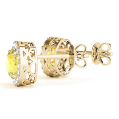 6.50MM Yellow Round Cut Halo Style Stud Earrings For_Women