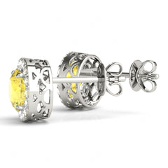 6.50MM Yellow Round Cut Halo Style Stud Earrings For_Women