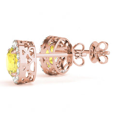 6.50MM Yellow Round Cut Halo Style Stud Earrings For_Women