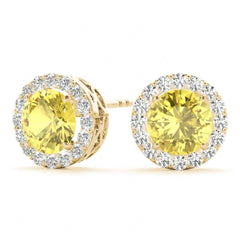 6.50MM Yellow Round Cut Halo Style Stud Earrings For_Women