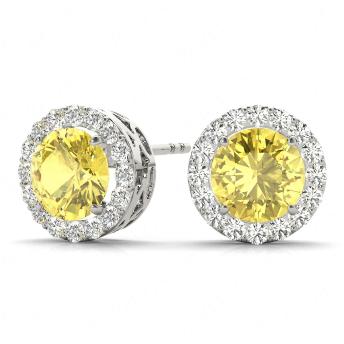 6.50MM Yellow Round Cut Halo Style Stud Earrings For_Women