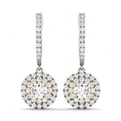 Round_Cut Double Halo Dangle Hoop Earrings For Women