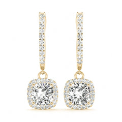 Cushion Cut Halo Dangle Hoop Earrings For Women