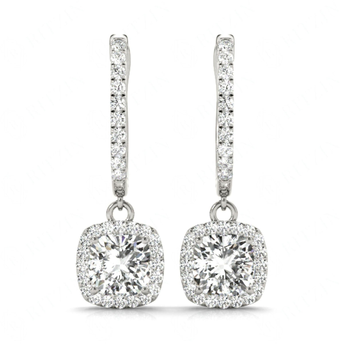 Cushion Cut Halo Dangle Hoop Earrings For Women