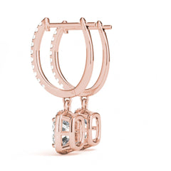 Cushion Cut Halo Dangle Hoop Earrings For Women