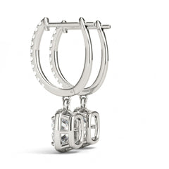Cushion Cut Halo Dangle Hoop Earrings For Women