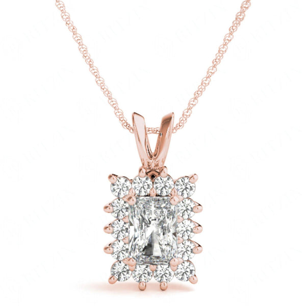 7.00 x 5.00 MM Emerald And Round Cut Halo Style Charm Pendant For_Women/Her_
