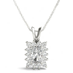 7.00 x 5.00 MM Emerald And Round Cut Halo Style Charm Pendant For_Women/Her_