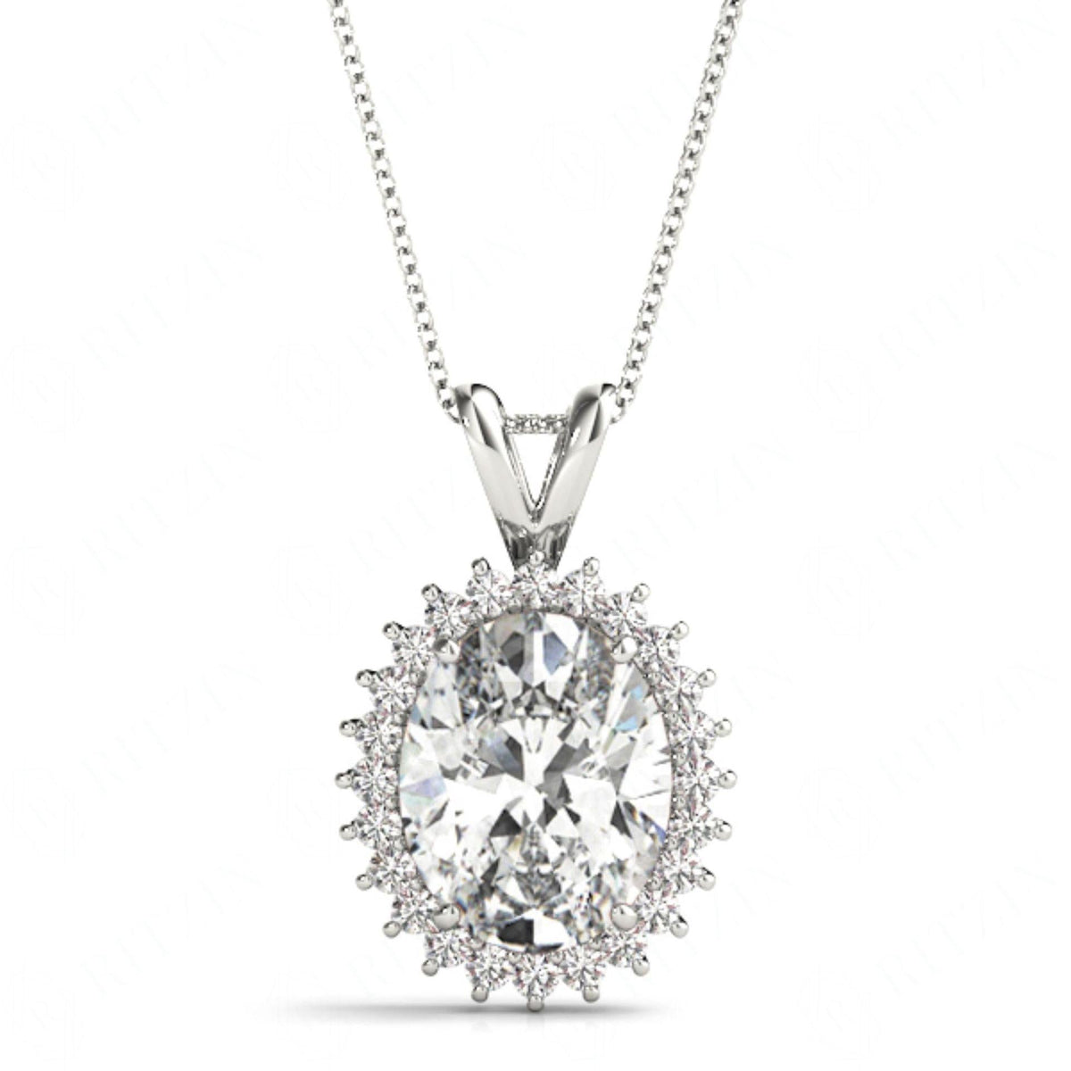 9.00 x 7.00 MM Oval And Round Cut Halo Style Charm Pendant For Women/Her