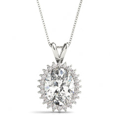 9.00 x 7.00 MM Oval And Round Cut Halo Style Charm Pendant For Women/Her