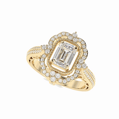 2.50 TCW Emerald Cut Halo 18K Lab Grown Diamond Ring for Women