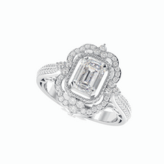 2,50 TCW Smaragdschliff Halo 18K Lab Grown Diamantring für Damen