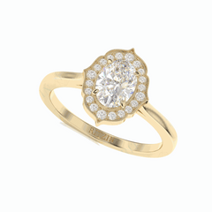 1,00 TCW Ovalschliff Halo 18K Lab Grown Diamantring für Damen