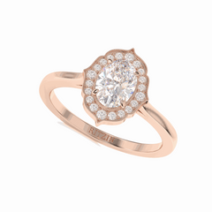 1,00 TCW Ovalschliff Halo 18K Lab Grown Diamantring für Damen