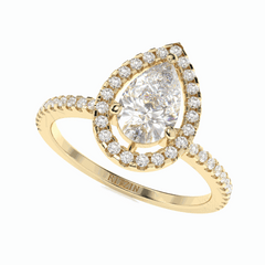 1.50 TCW Pear Cut Halo 18K Lab Grown Diamond Ring for Women