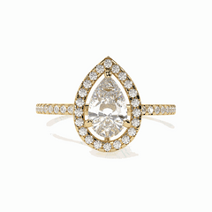 1.50 TCW Pear Cut Halo 18K Lab Grown Diamond Ring for Women