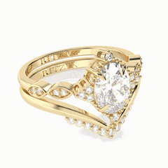 0.70 TCW Oval Cut Bridal Set 18K Lab Grown Diamond Ring for Women